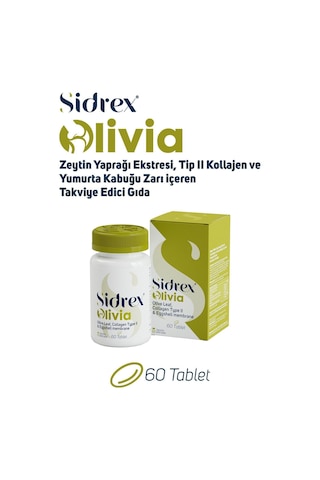 Sidrex Olivia Zeytin Yaprağı Ekstresi Tip 2 Kolajen Yumurta Kabuğu Zarı İçeren Takviye Edici Gıda 60 Tablet