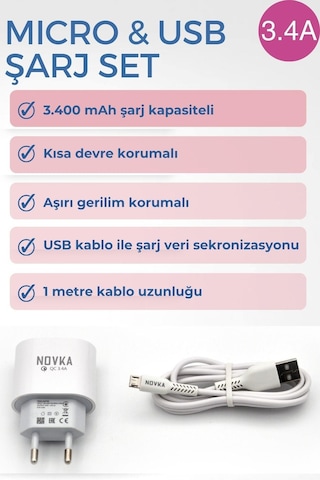 Novka NVK12 Micro Usb Girişli 3.4 A Şarj Cihazı 1 M