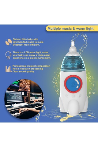 Vkemall Bebek Elektrikli Burun Emici 3 Seviye Emme Gücü, Düşük Gürültü, Işık Ve Müzik, Dahili Li-pil, 3 Silikon Uç, Saklama Kutusu, Beyaz