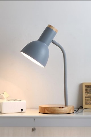 Usb Led Masa Lambası Gri Ahşap Tabanlı Modern Dekoratif, Şık Esnek Boyunlu Ofis Ve Çalışma Lambası Gri