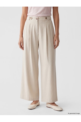 Lcwaıkıkı Classic Bej Loose Fit Kadın Pileli Kumaş Pantolon