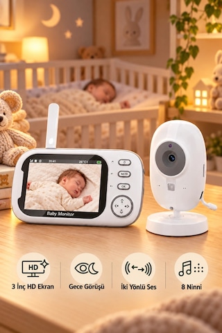 Harvox Bc-001 Bebek Kamerası Lcd Ekranlı Gece Görüşlü Bebek Telsizi Bebek Odası Kamerası Monitörü Beyaz