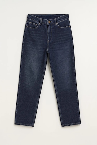 Kadın Yüksek Bel Mom Fit İndigo Jean Pantolon