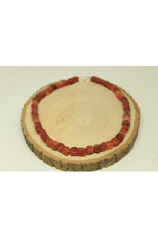 Akik Taşı Küp Şekilli Kolye 7-8mm Aralığı (Klipsli) (23835) Altın