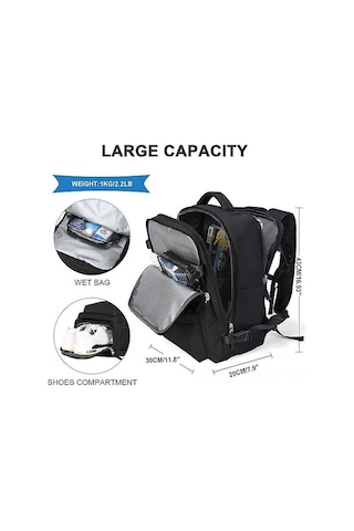 Dancemonkey Büyük Kadın Seyahat Sırt Çantası, El Bagajı, Yürüyüş Ve Açık Hava Sporları İçin Su Geçirmez Sırt Çantası, Okul Sırt Çantası, A-siyah Siyah