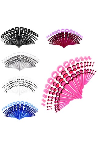 Homyl 50 Adet 14g-00g O-ring Akrilik Konik Fişler Ve Silikon Siyah