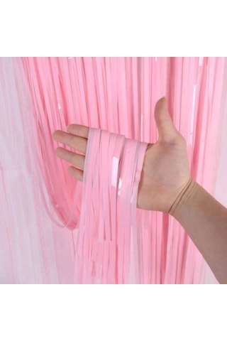 Soft Pembe Püsküllü Kapı Perdesi - Parti, Baby Shower, Cinsiyet Partisi 1x2 M Diğer