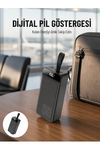 Powerbank 50.000 Mah Dijital Göstergeli Taşınabilir 4 Portlu Hızlı Powerbank Yeni Nesil Renkli