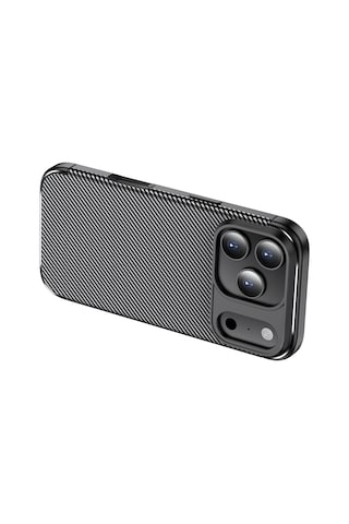 Apple Uyumlu iPhone 17 Pro Max Kılıf Karbon Silikon Case Kapak Siyah