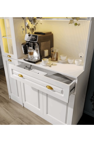 Guneystore Armoni Gold Midi Kahve Köşesi Sol Vitrinli Komple Mdf Beyaz