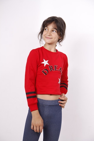Toontoy Kız Çocuk Yıldızlı Dream Baskılı Sweatshirt Kırmızı