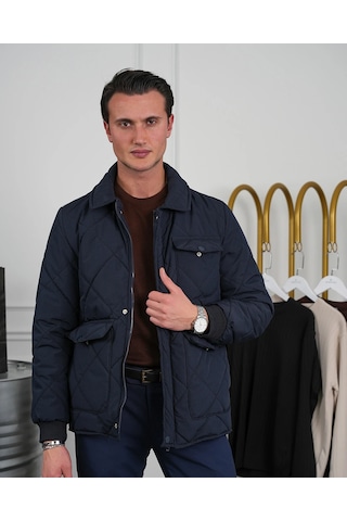 Modefendi Slim Fit Baklava Desen Torba Cep Dolum Elyaf Mont Lacivert