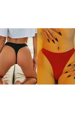 Roberto Bacio Kadın 2'li Brazilian Külot - Tanga Seksi İç Çamaşırı Bc0040 Siyah - Kırmızı
