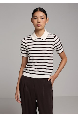 Colin's Colins Slim Fit Polo Yaka Çizgili Kadın Kahverengi Kısa Kol Kazak Cl1080472 Q1.v1 Brw Kahverengi