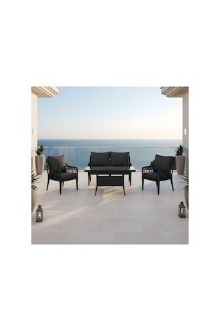Dora Garden Home Zen Rattan Bahçe Balkon Takımı 2+1+1 Camlı Masalı Antrasit