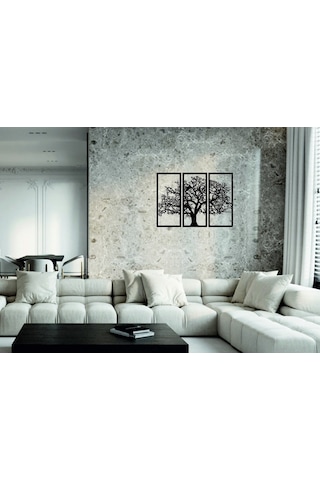 Son Bahar 3'Lü Siyah Çınar Ağacı Ahşap Tablo Dekorasyon-66X48,5