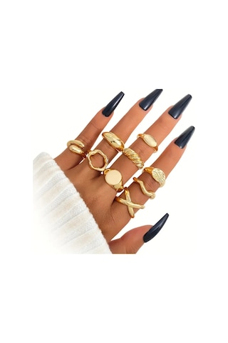 Girift Vintage Rina 9 Adet Punk Stili Gold Yüzük Seti Altın