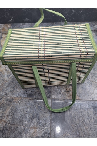 36x25x17 Cm Katlanabilir Taşınabilir Hasır Piknik Seyahat Çantası Piknik Sepeti Karışık Renk