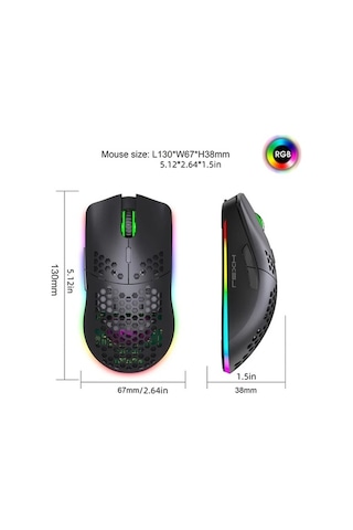 Besthome1 2.4g Siyah Kablosuz Oyun Fare Rgb, Şarj Edilebilir, Petek Tasarım Usb Tak Çalıştır Sağ El Diğer