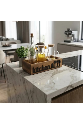 Ahşap Mutfak Organizeri Yağdanlık Standı Kitchen Yazılı Tezgah Üstü Şişe Düzenleyici