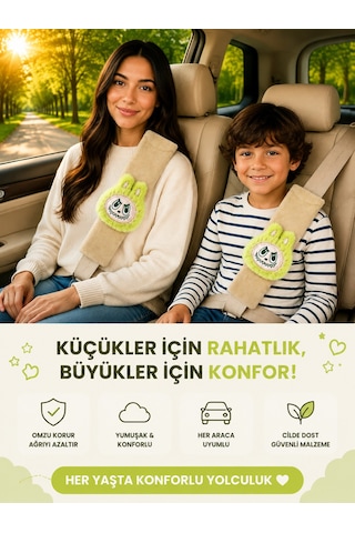 Bunny Yeşil Emniyet Kemeri Aksesuarı - Emniyet Kemeri Kılıfı-araç Emniyet Kemeri Omuz Koruyucu 1 Adet