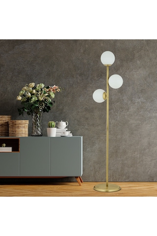 Zambak 3 Lü Eskitme Beyaz Camlı Modern Dekoratif Tasarım Metal Lambader