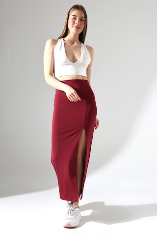Winmoda34 Kadın Önden Derin Yırtmaçlı Dalgıç Etek Full Likralı Maxi Boy 92 Cm Bordo