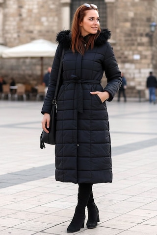 Günlük Kışlık Tam Boy Kürklü Kadın Siyah Şişme Mont Siyah