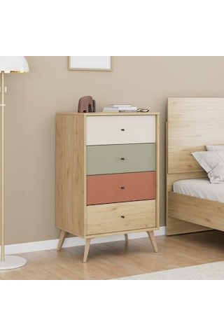 Adore Mobilya Terra  4 Çekmeceli Şifonyer-Florida Meşe/Karışık Renk 60 x 99 x 44 CM Meşe