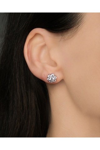 Lekka Design Kadın Kararmaz Çelik Lüks Gümüş Renkli Zirkon Taşlı Çiçek Küpe Gümüş