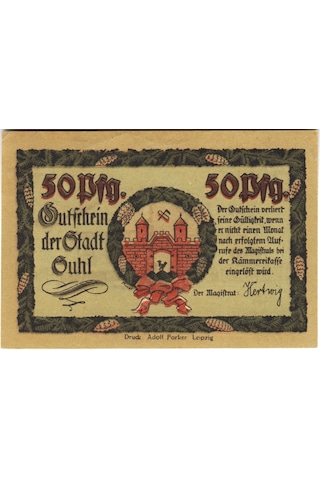 Almanya 50 Pfennig 1914-24 Notgeld-suhl Şehri-saksonya. Çil -