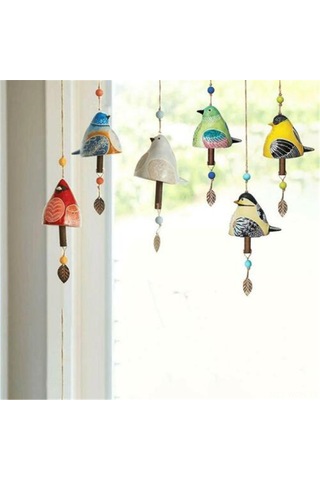 Neevoyu El Yapımı Kırmızı Kuş Resin Zil Çanı Bahçe Ve Ev Dekorasyonu, Rüzgarla Yumuşak Melodi, Dışarıda Ve İçeride Kullanıma Uygun