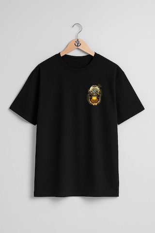 Oversize Gold Dalış Başlığı Cep Ve Sırt Tasarımlı Unisex T-shirt Siyah