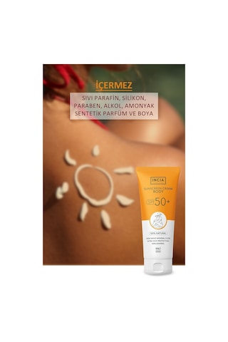 INCIA %100 Doğal Vücut Güneş Kremi Leke Karşıtı Mineral Filtreli Yüksek Koruma SPF 50+ UVA UVB 150 ML