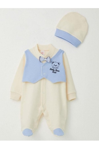 Erkek Bebek Yelekli Papyonlu Patikli Tulum-15309 Bej