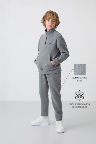 Tommylife Tommy Life Gri Melanj Kalın Yumuşak Dokulu Standart Fit Nakışlı Polar Erkek Çocuk Eşofman Takım - 11218 Gri Melanj