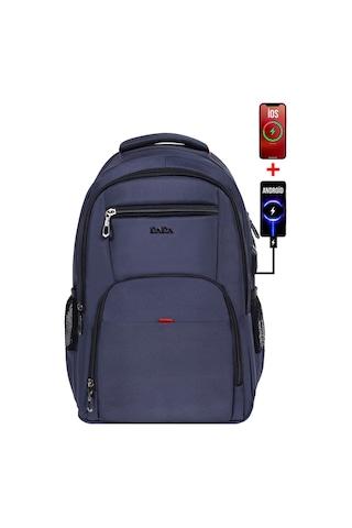 Dada Unisex Lacivert Okul Sırt Çantası Orta Boy Usb Type-c 14 inç Su Geçirmez Kumaş Lise Üniversite