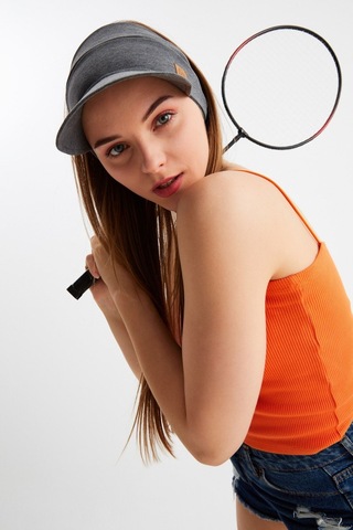 Butikgiz Kadın Uv Korumalı Katlanabilir Üstü Açık Yumuşak Siperli %100 Pamuklu Penye Tenis Vizör Şapka Füme