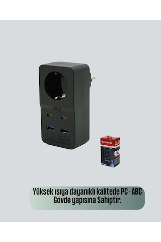 Hnrlıshp Akıllı Akım Dengelemeli Priz 2500w 4 Usb Type C Çıkışlı
