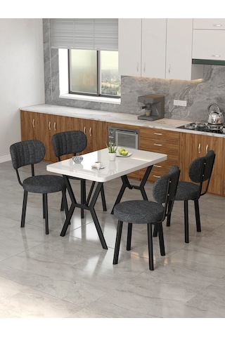 Azra 70x110cm Beyaz Mutfak Masası, Mutfak Masası Takımı, Yemek Masası, 4 Antrasit Sandalye Antrasit
