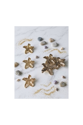 Ekstra Büyük Çiçek Parlak Gold Metal Düğme 3 Adet 5.5 Mm