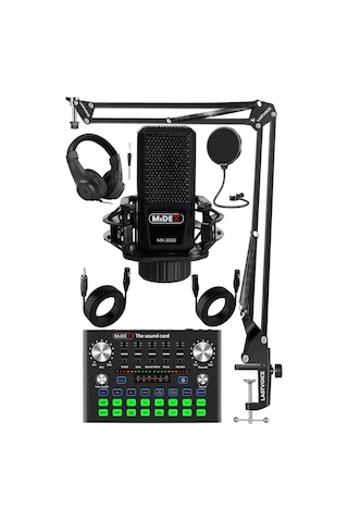 Mx-2020 Compact Set-1 Efektli Ses Kartı Mikrofon Stand Seti Pc Ve Telefon