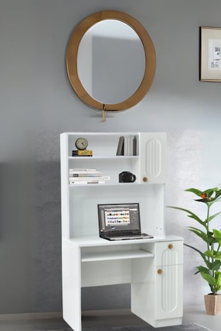 Lidya Çalışma Masası Beyaz Raflı Kapaklı Bilgisayar Masası 90x60x165 cm