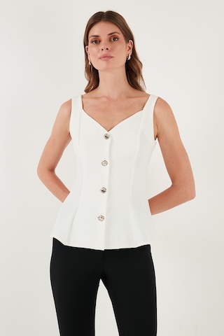 Lela Fitted Fit V Yaka Düğmeli Bayan Yelek 611Fyl145 Ekru