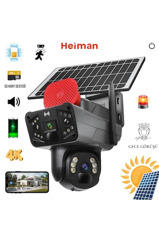 Heiman Hm-854 Sim Kartlı 4G 2 Kameralı Solar Panelli Kamera