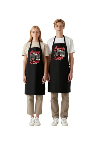 Unisex Mutfak Aşçı Önlüğü Retro Tipografi Baskılı Yaşamak Yemek F Siyah