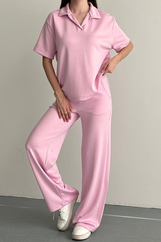 Balenbi Kadın Modal Kumaş Yarım Kollu Polo Yaka Eşofman Takımı 1210 Pembe