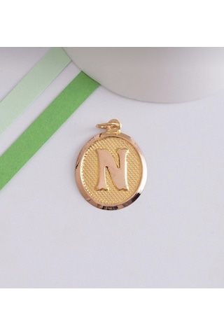 Özden Kuyumcusu  14 Ayar Altın Vintage Oval N Harf Kolye Ucu