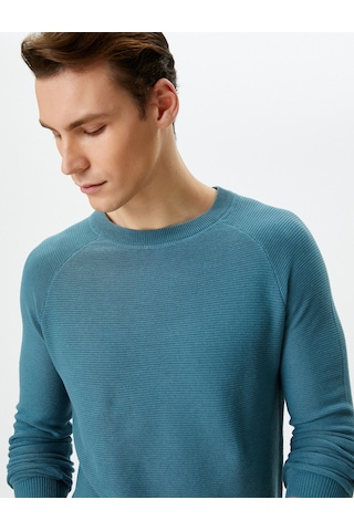 Koton Triko Kazak Basic Bisiklet Yaka Reglan Kol Pamuklu Açık İndigo 4wam70059ht İndigo