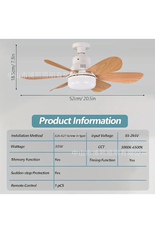Uzaktan Kumandalı E27 Çıkarılabilir Kanatlar Ev Tipi Modern Işıklı Tavan Vantilatörü 40w Beyaz